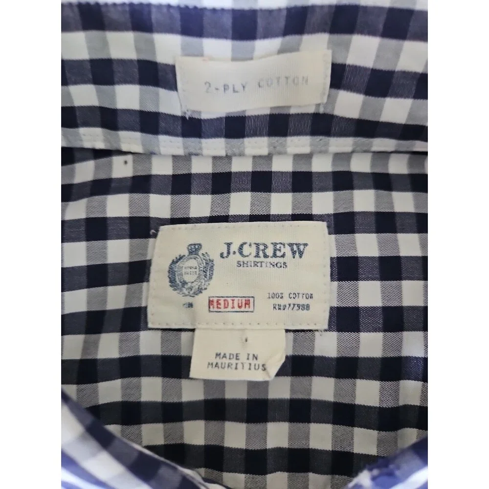 J Crew 2 Ply Button Down Shirt Mens Medium Blue White Plaid Long Sleeve Vintage